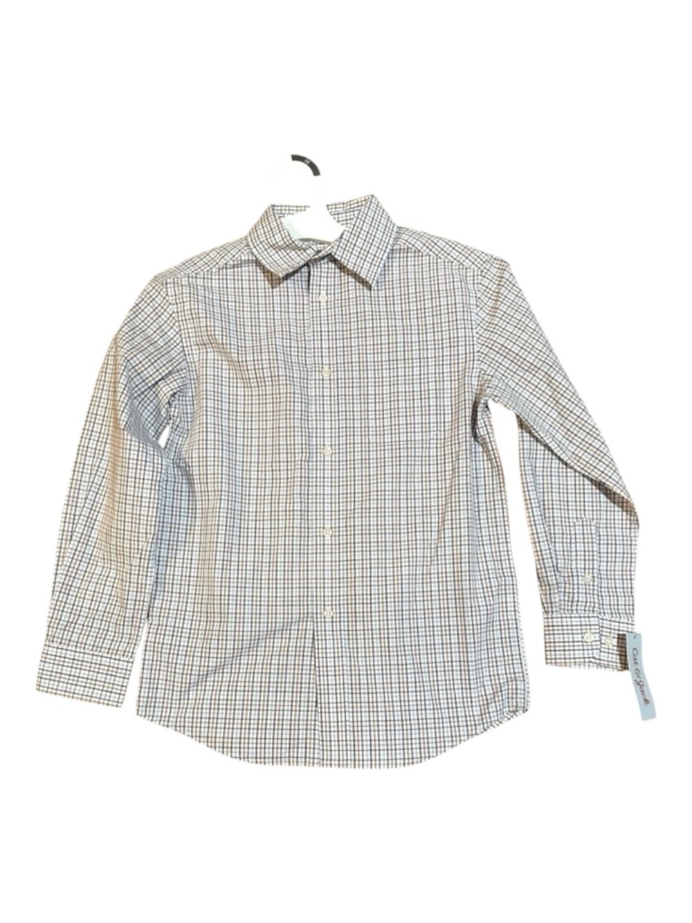 Cat & Jack Boys Medium (8/10) Long Sleeve Button-Down Shirt Navy Orange Check